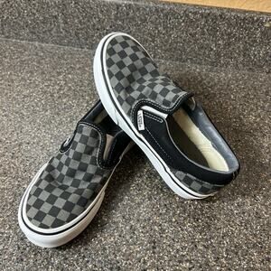 Vans Classic Little Kids Size 2 Black Gray Check Canvas Sneakers Low Top Slip On